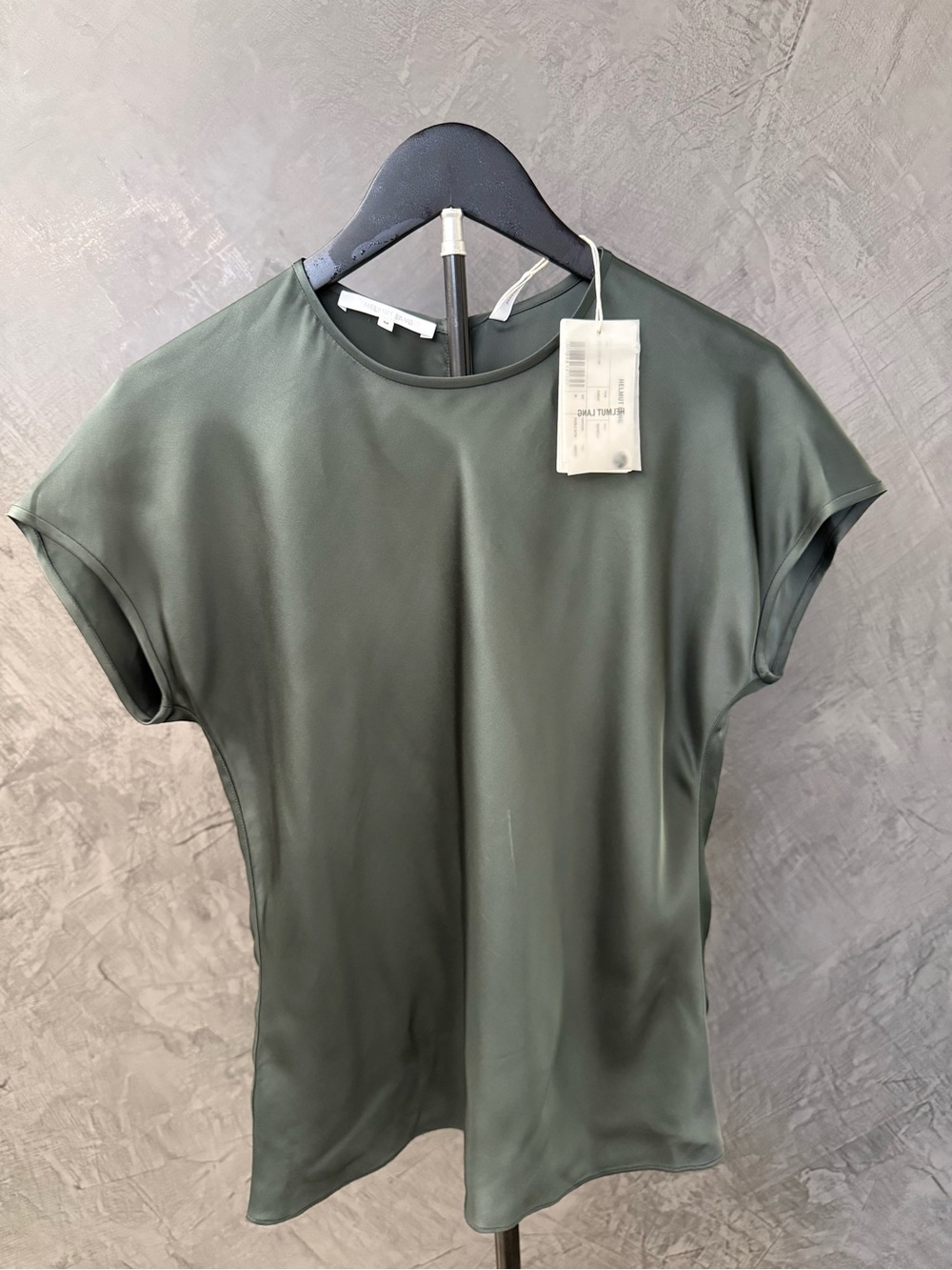 NWT Helmut Lang Forest Green Short Sleeve Satin Blouse